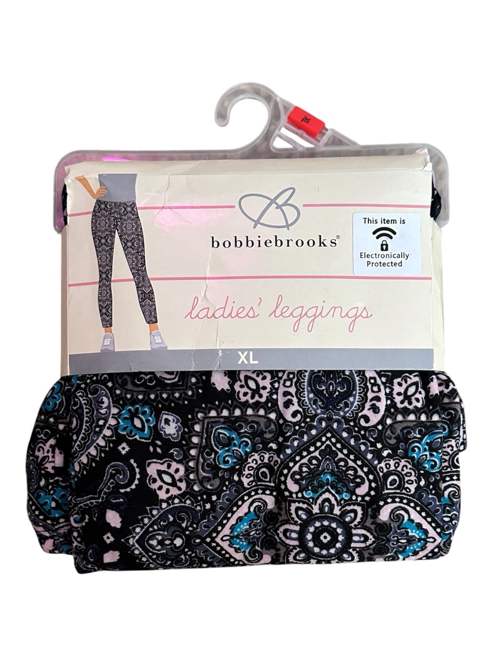 Bobbie Brooks Black Paisley Leggings with Teal & Pink Accents - XL